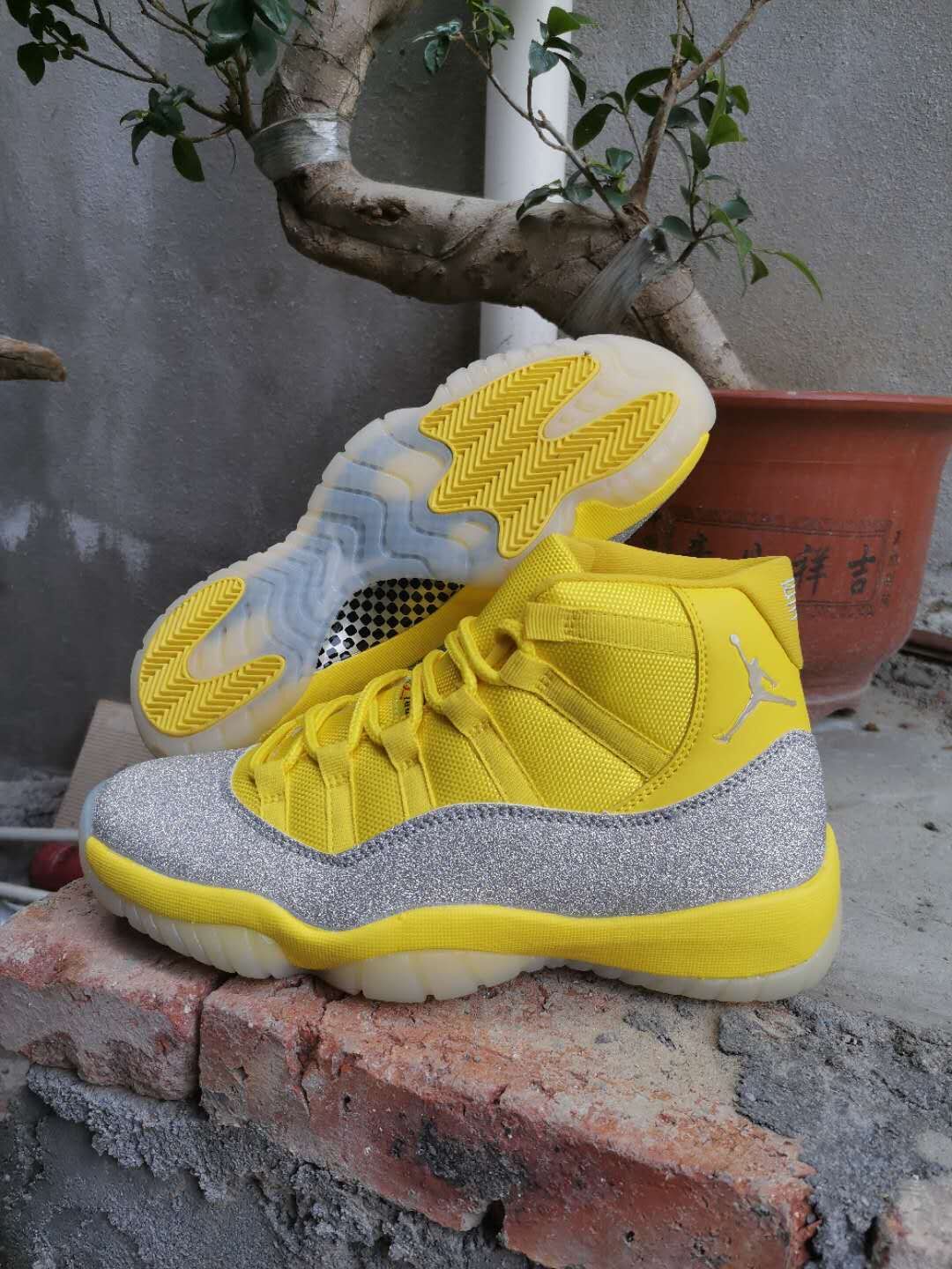 New Air Jordan 11 Gypsophila Yellow Grey Shoes - Click Image to Close